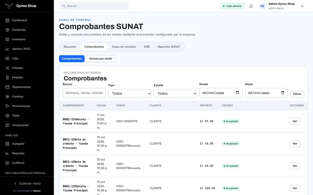 Ventas listas para emitir y consultar comprobantes electrónicos